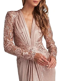 V-Neck Metallic Jersey Gown