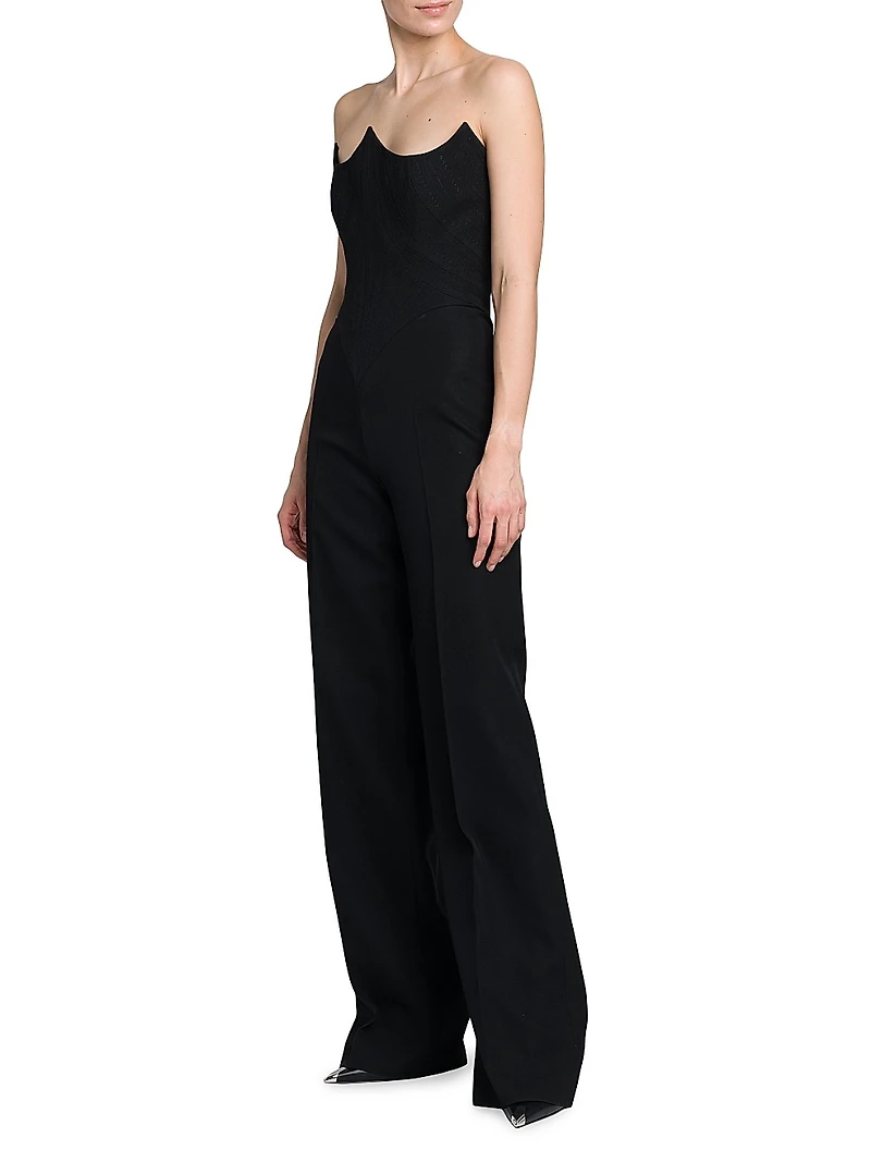 Strapless Wool Corset Jumpsuit