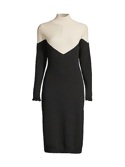 Colorblocked Mock Turtleneck Midi-Dress