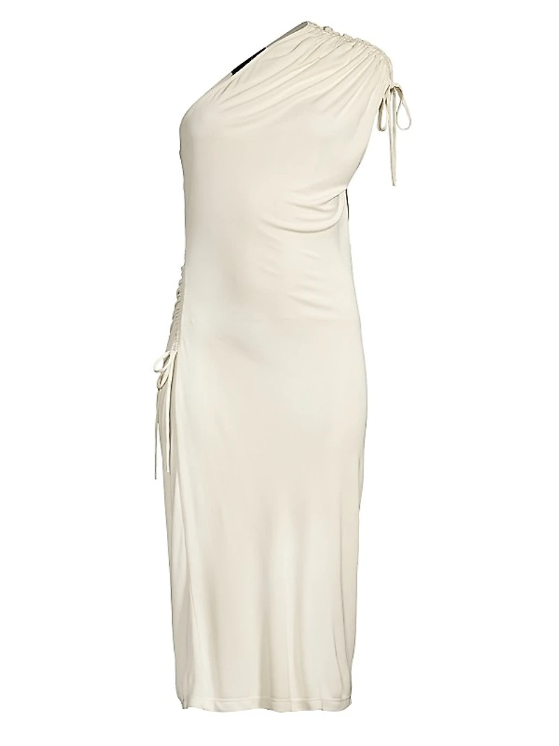 Ruched One-Shoulder Midi-Dress