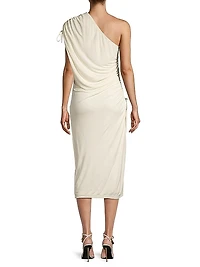 Ruched One-Shoulder Midi-Dress