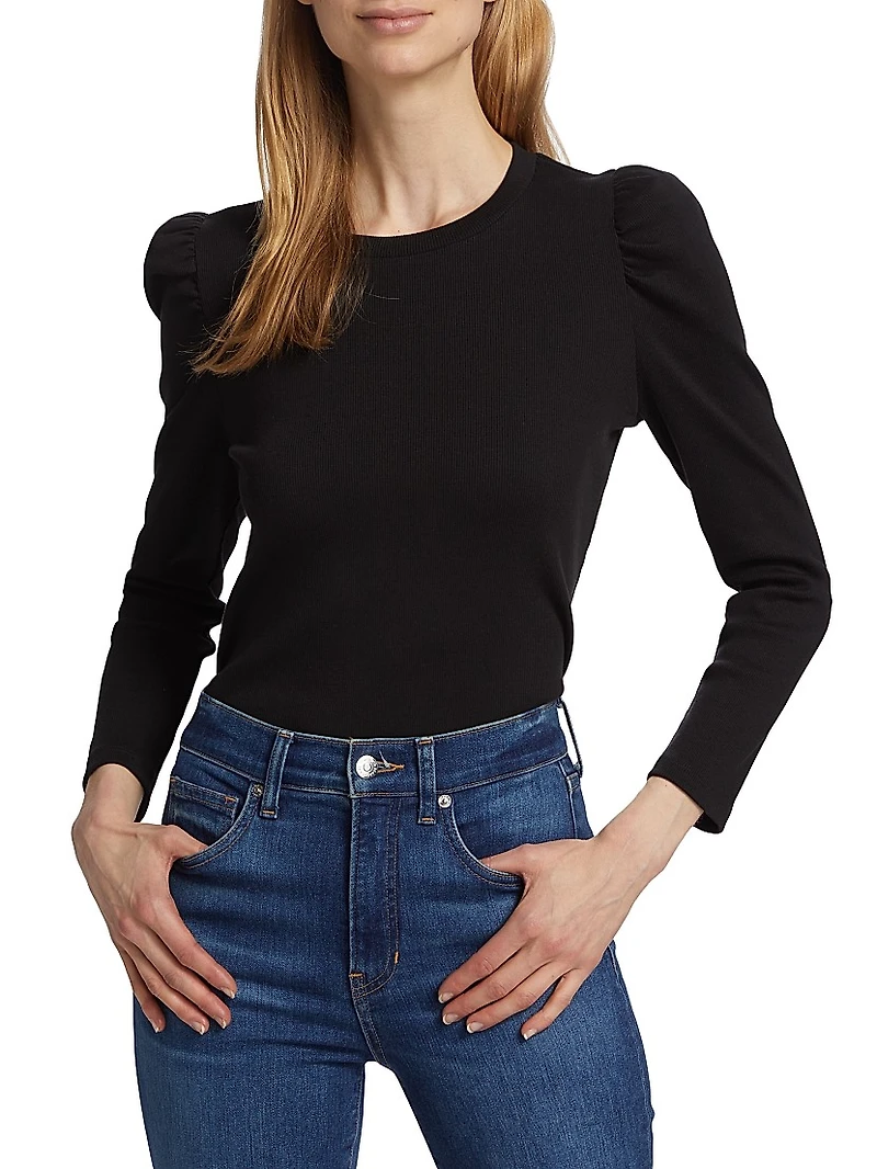 Britney Cotton Puff-Sleeve Top