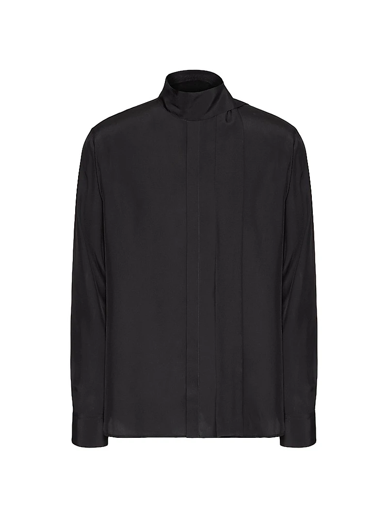 Silk Shirt with Scarf Detail at Neck