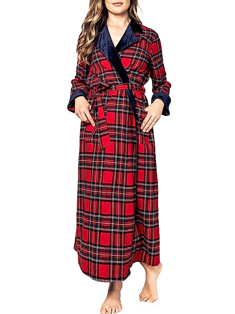 Imperial Tartan Velvet-Trim Robe