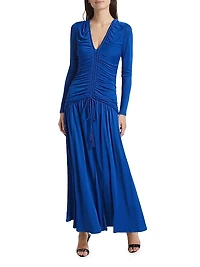 Ruched V-Neck Midi-Dress