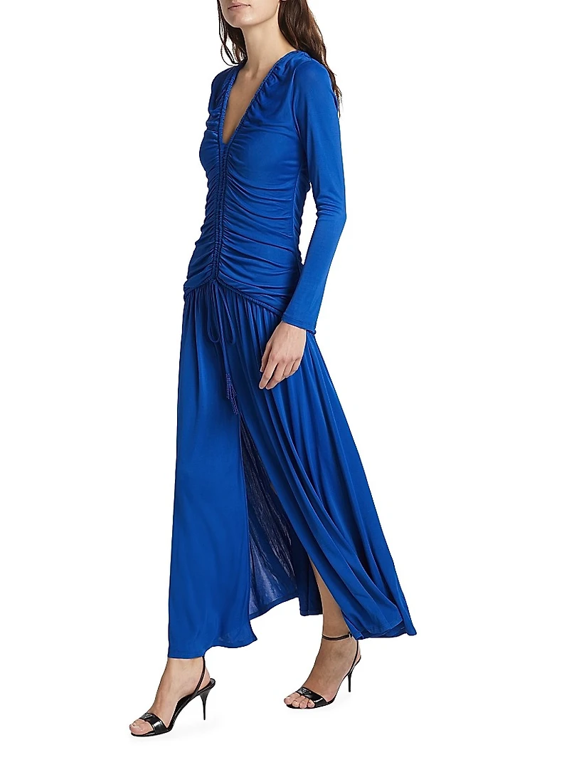 Ruched V-Neck Midi-Dress