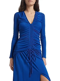 Ruched V-Neck Midi-Dress