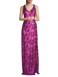 Social Occasion Fan Sequined Column Gown