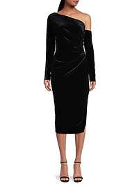 Social Occasion Asymmetric Velvet Cocktail Dress