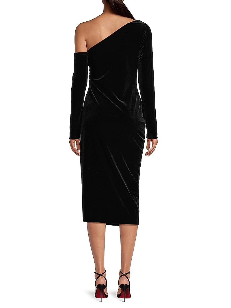Social Occasion Asymmetric Velvet Cocktail Dress