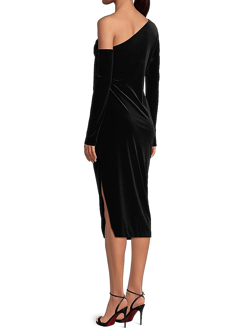 Social Occasion Asymmetric Velvet Cocktail Dress