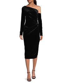 Social Occasion Asymmetric Velvet Cocktail Dress