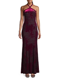 Social Occasion Burnout Velvet Halterneck Maxidress