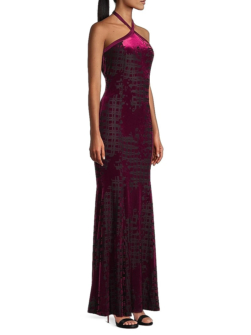 Social Occasion Burnout Velvet Halterneck Maxidress