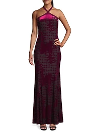 Social Occasion Burnout Velvet Halterneck Maxidress