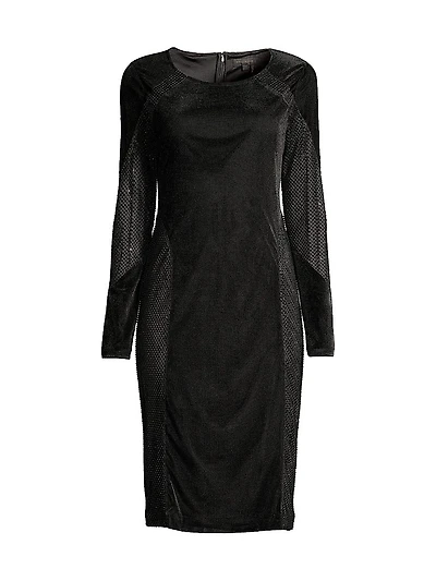 Social Occasion Velvet & Mesh Cocktail Dress