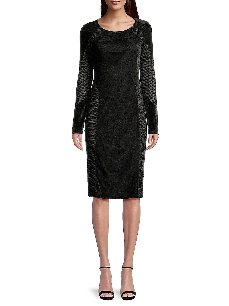 Social Occasion Velvet & Mesh Cocktail Dress