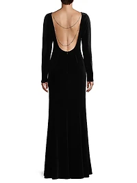 Social Occasion Jewel Back Velvet Gown