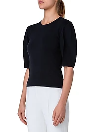 Silk-Blend Puff-Sleeve Blouse