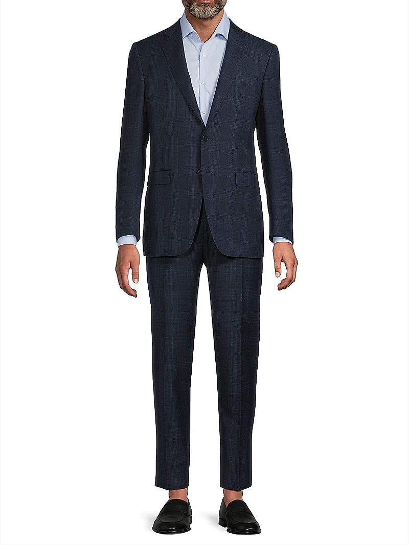 Milano Textured Plaid Wool Suit