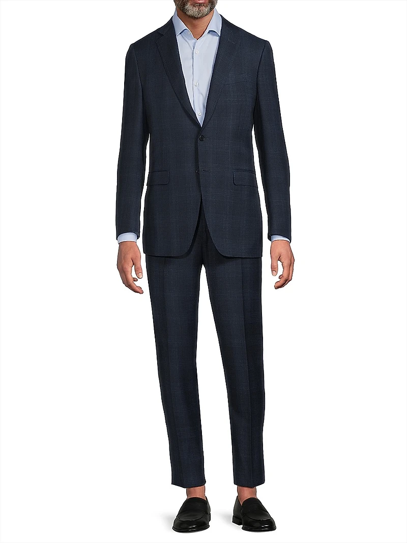 Milano Textured Plaid Wool Suit