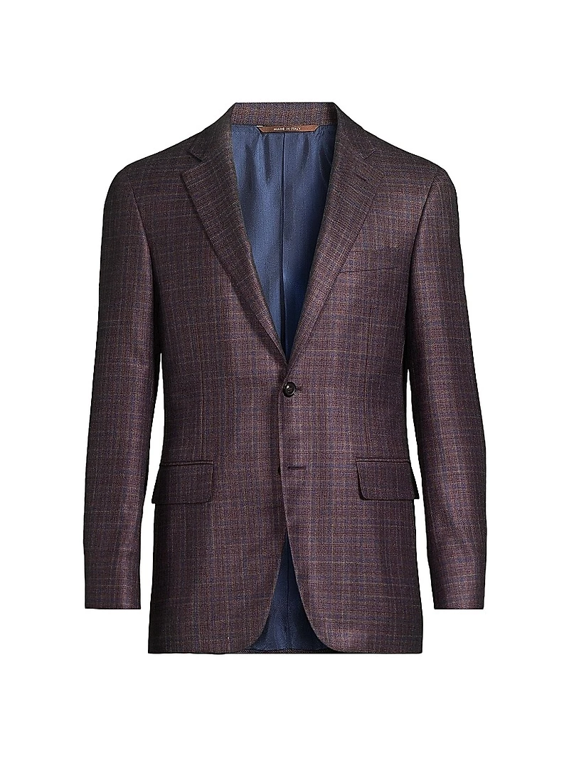 Kei Plaid Silk-Cashmere Single-Breasted Sport Coat