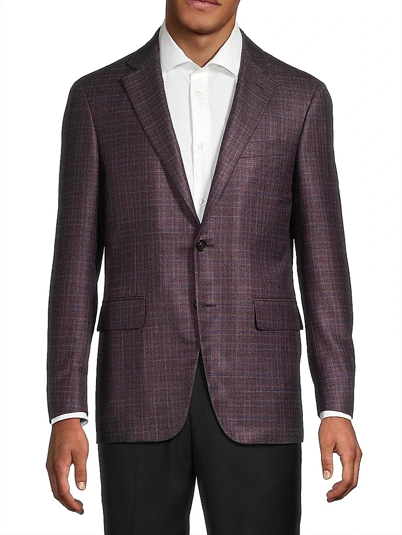 Kei Plaid Silk-Cashmere Single-Breasted Sport Coat