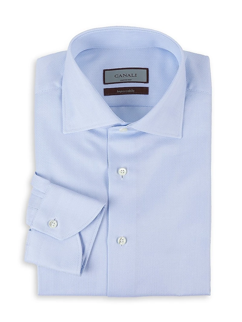 Solid Herringbone Cotton Dress Shirt