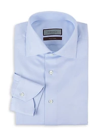 Solid Herringbone Cotton Dress Shirt
