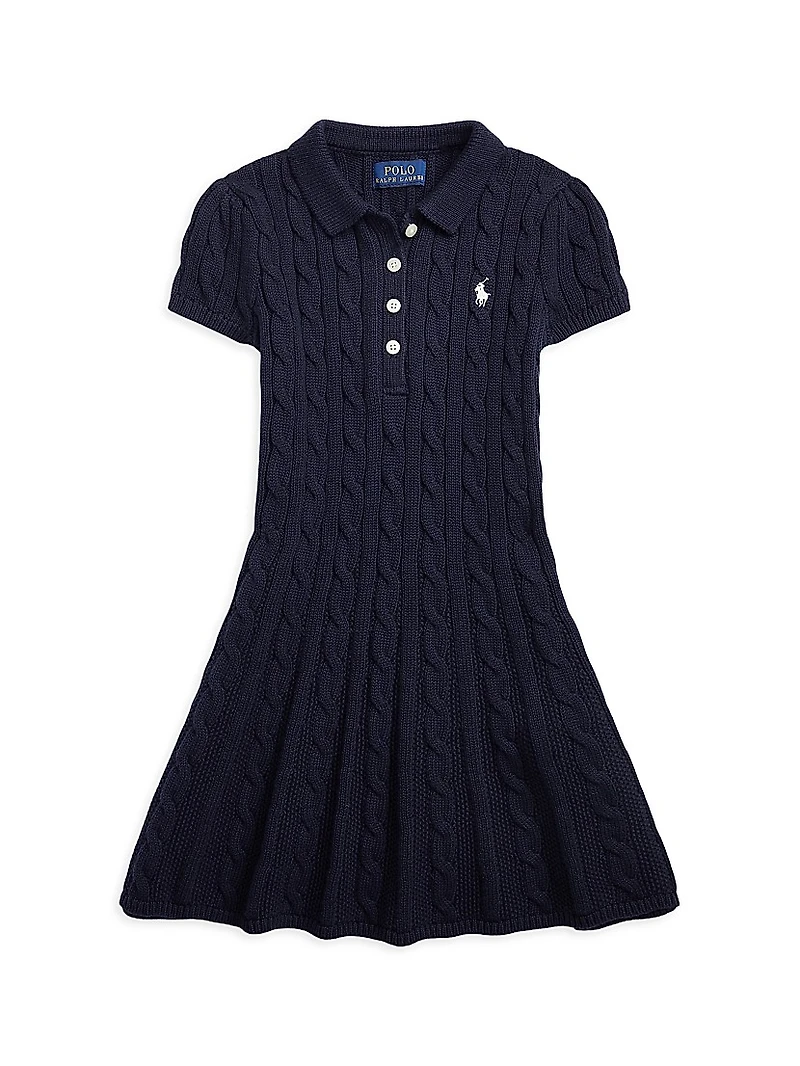Little Girl's & Cable-Knit Cotton Polo Sweaterdress
