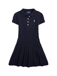 Little Girl's & Cable-Knit Cotton Polo Sweaterdress