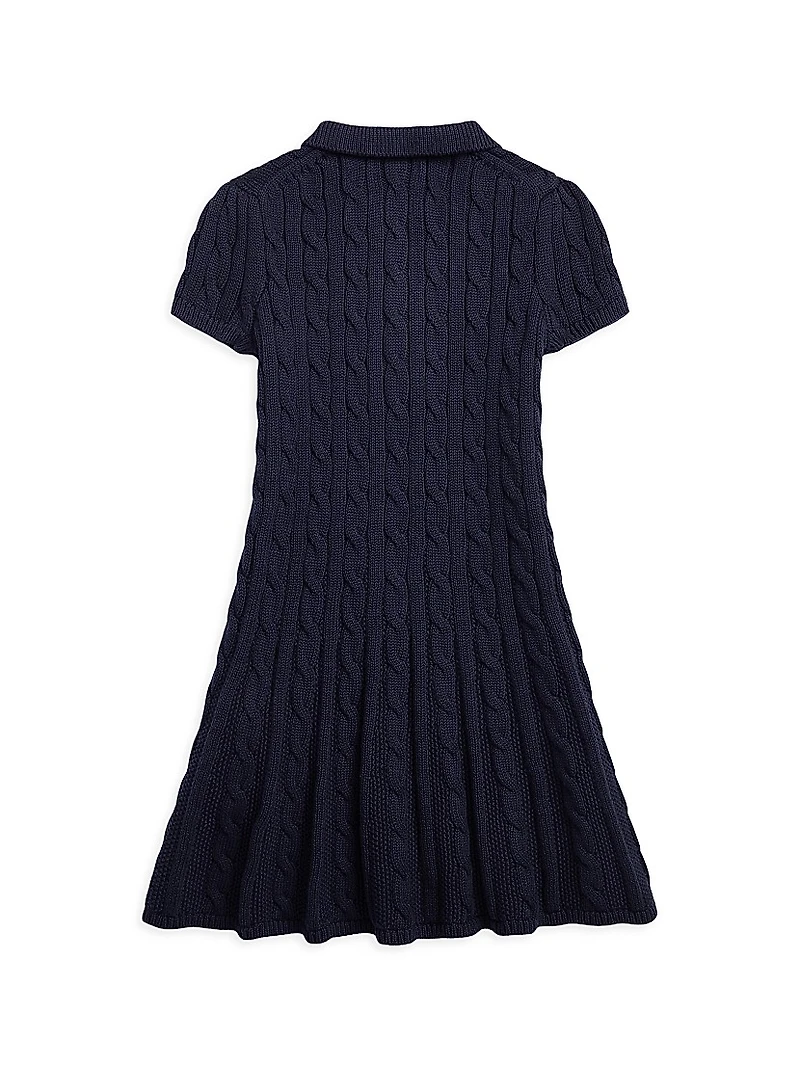 Little Girl's & Cable-Knit Cotton Polo Sweaterdress