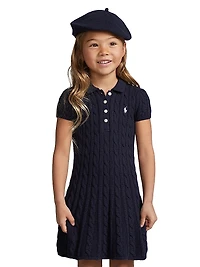 Little Girl's & Cable-Knit Cotton Polo Sweaterdress