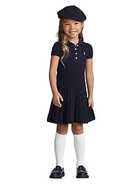 Little Girl's & Cable-Knit Cotton Polo Sweaterdress