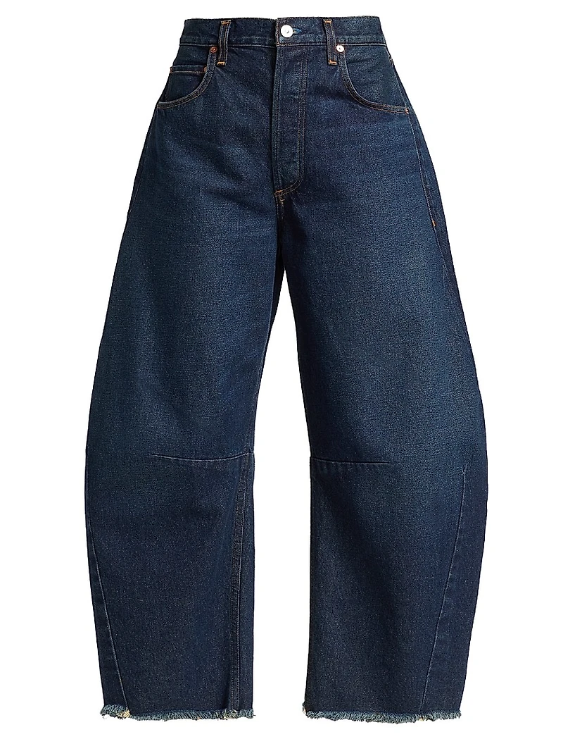 Horseshoe Wide-Leg Frayed Jeans