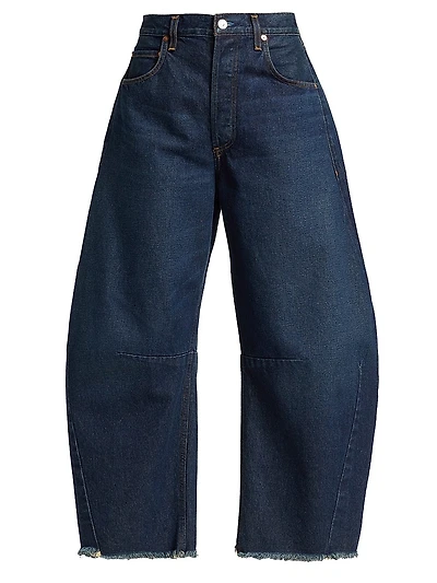 Horseshoe Wide-Leg Frayed Jeans