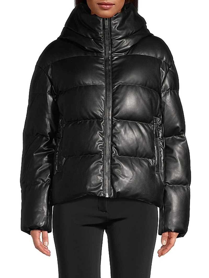 Faux-Leather Down Puffer Jacket