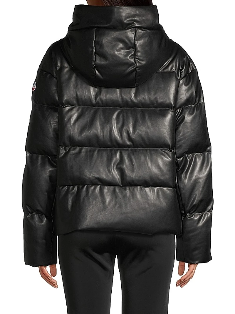 Faux-Leather Down Puffer Jacket