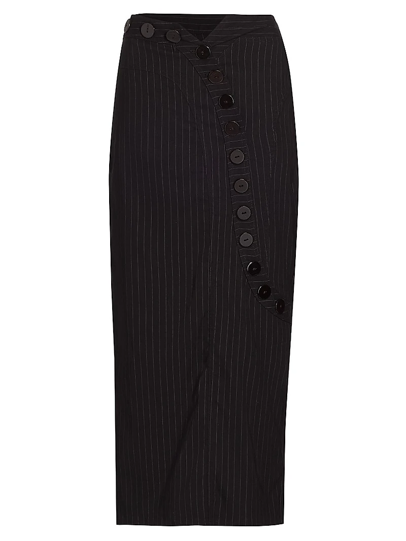 Prelude: Aama Tales Pinstriped Wool Midi-Skirt
