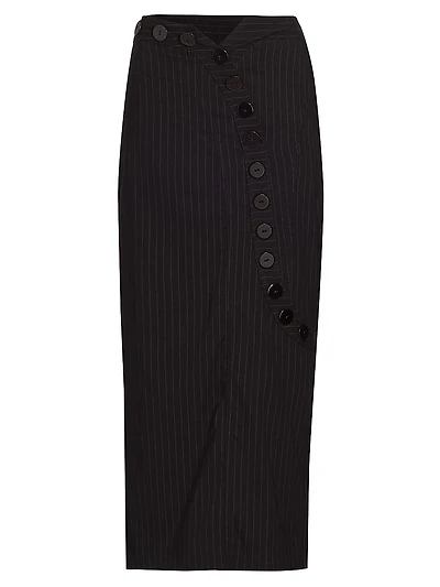 Prelude: Aama Tales Pinstriped Wool Midi-Skirt