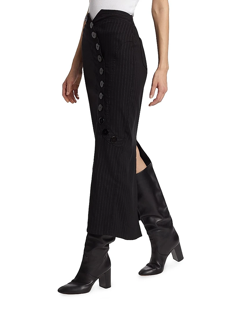 Prelude: Aama Tales Pinstriped Wool Midi-Skirt