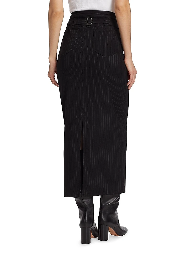 Prelude: Aama Tales Pinstriped Wool Midi-Skirt