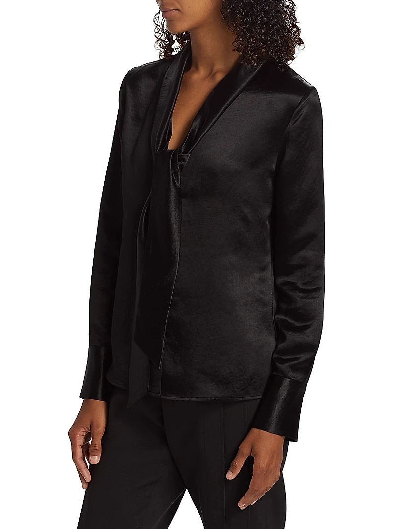 Savannah Satin Tie-Neck Blouse
