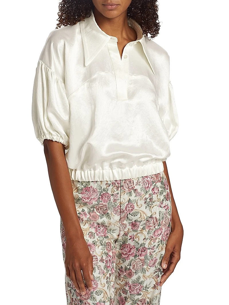 Alberta Satin Cropped Polo Top