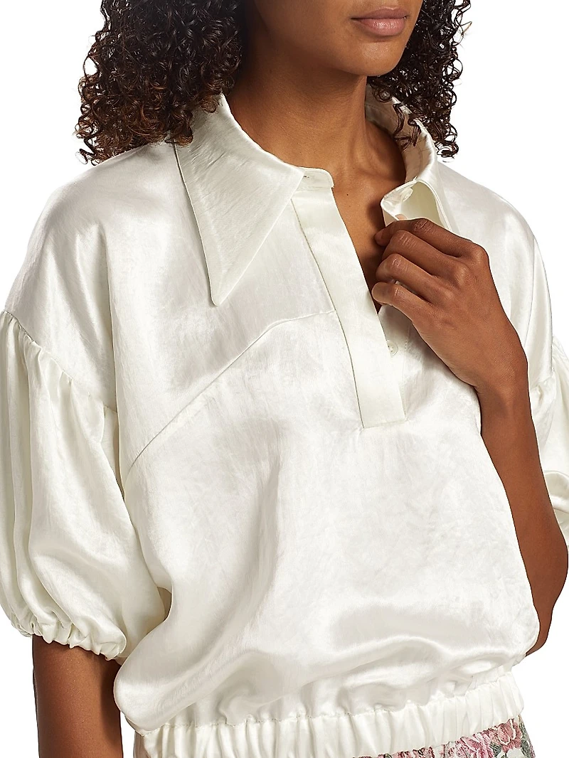 Alberta Satin Cropped Polo Top