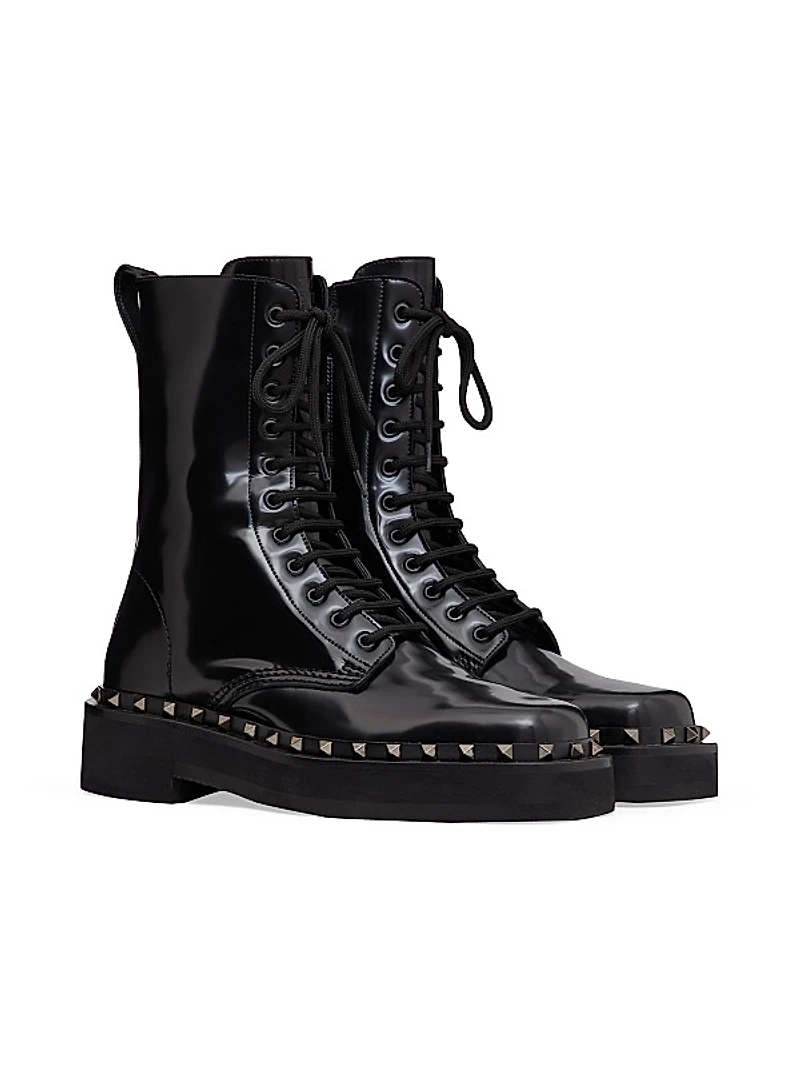 Rockstud M-Way Combat Boots in Calfskin