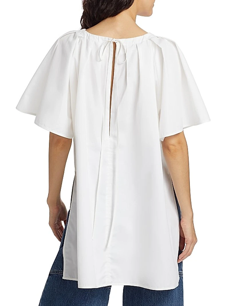 Tucked Cotton-Silk Cape Tunic