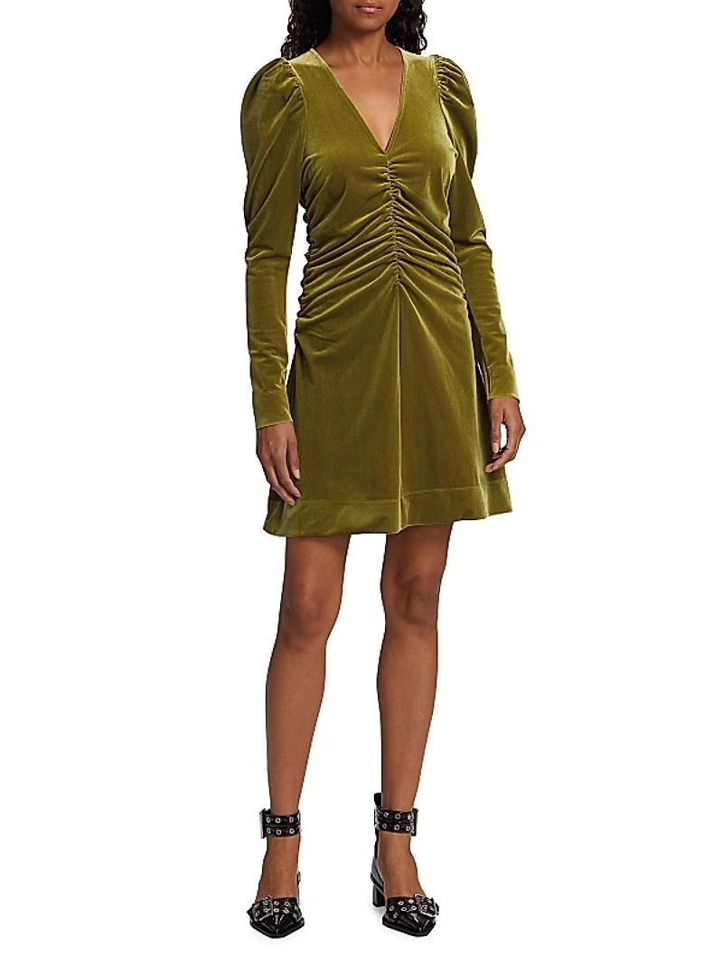 Ruched Velvet Jersey Minidress