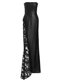 Retha Strapless Vegan Leather & Sequined Gown