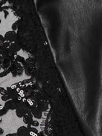 Retha Strapless Vegan Leather & Sequined Gown